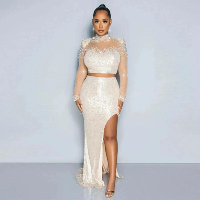 Sexy Rhinestone Dress 2 Piece Skirt Sets - LuxNovaHub 