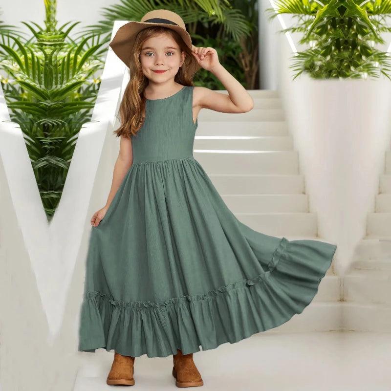 Princess Girls Cotton FlowerFloor Long Party Dress - LuxNovaHub 