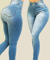 Woman's pure color jeans denim high waist - LuxNovaHub 