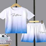 2Pcs/Set Boys Blue White Gradient With Letter Printed - LuxNovaHub 