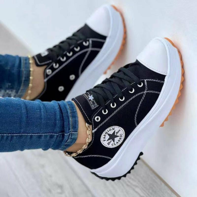 Flat Lace-Up Sneakers Pattern Canvas Casual Women - LuxNovaHub 