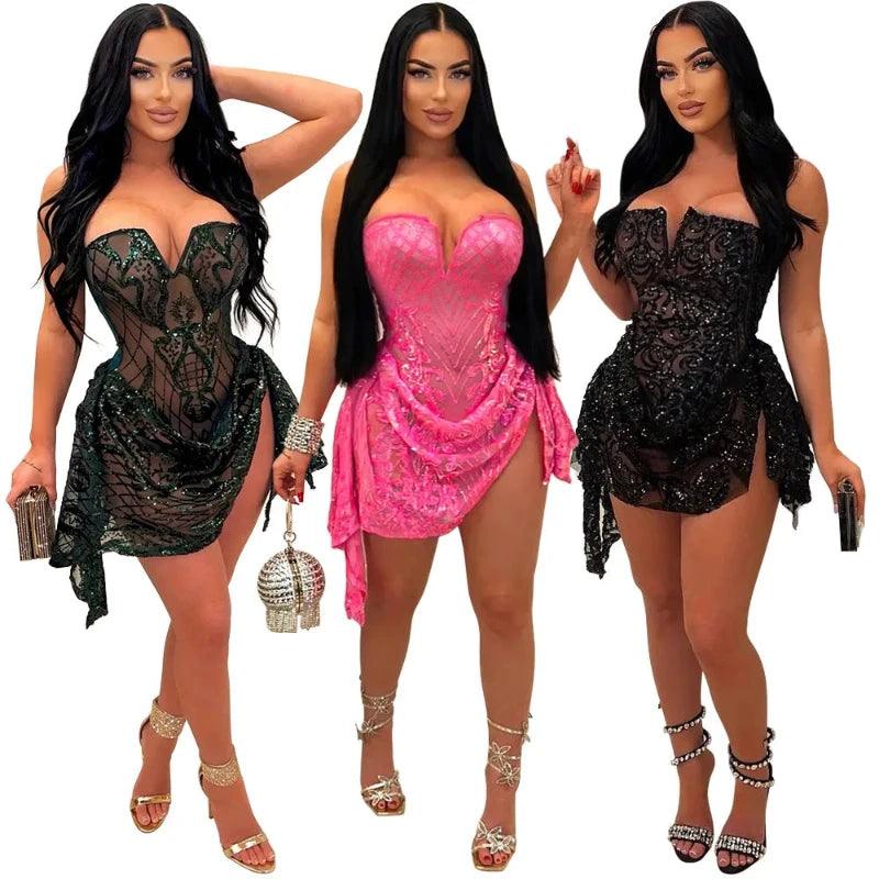 Sequin Ruffle Dress Lady Sexy Party Bodycon - LuxNovaHub 