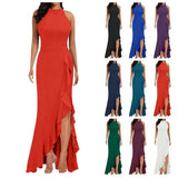 Elegant Slim Fit Split Long Dress For Women - LuxNovaHub 