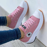 Flat Lace-Up Sneakers Pattern Canvas Casual Women - LuxNovaHub 