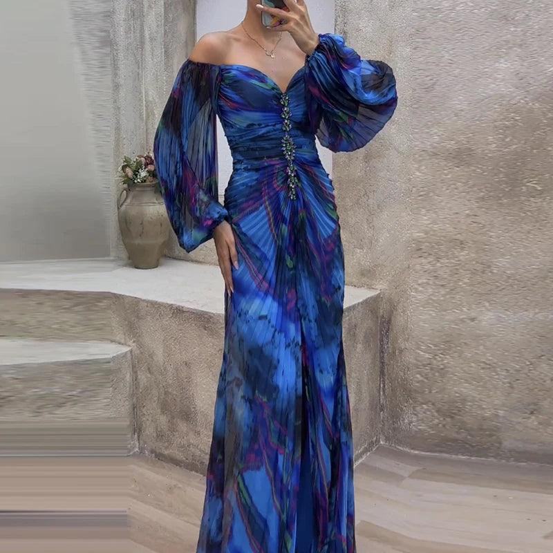 Sexy New Off Shoulder Tie Dye Pleated Bodycon - LuxNovaHub 