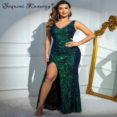 Sexy vintage maxi summer sequin dress women 2024 elegant - LuxNovaHub 