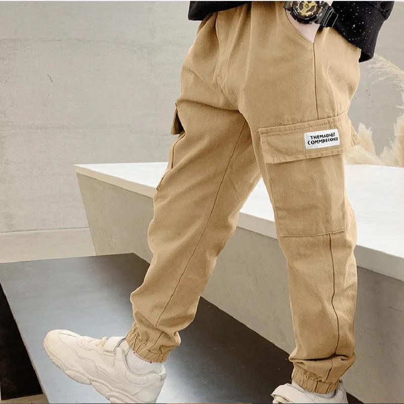 Autumn Boys Fashion Cargo Pants Spring Big Kids Letter - LuxNovaHub 