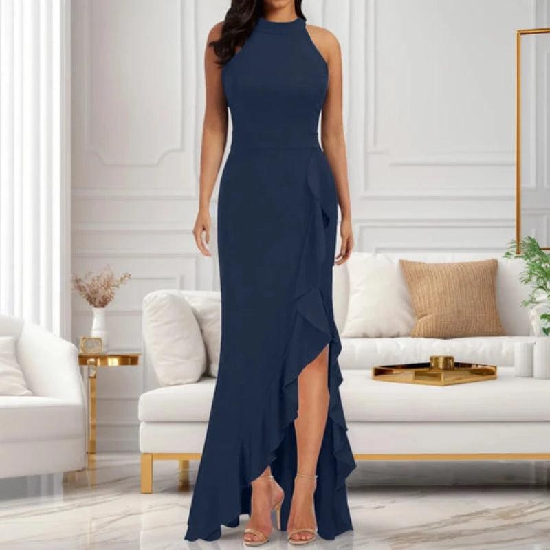 Elegant Slim Fit Split Long Dress For Women - LuxNovaHub 