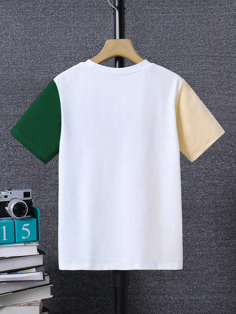 Short Sleeved T-Shirt For Boys Aged 7-13, Contrasting - LuxNovaHub 