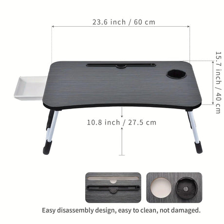 Foldable Laptop Bed Table with Cup Holder & Drawer - Portable Work & Relaxation Desk