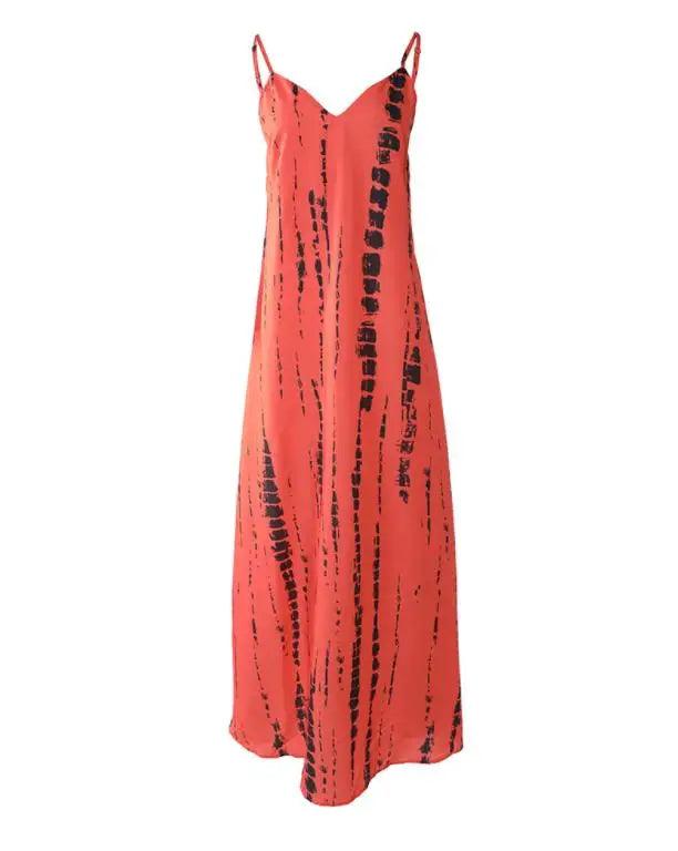 Women Tie Dye Print Colorblock V-Neck Maxi - LuxNovaHub 