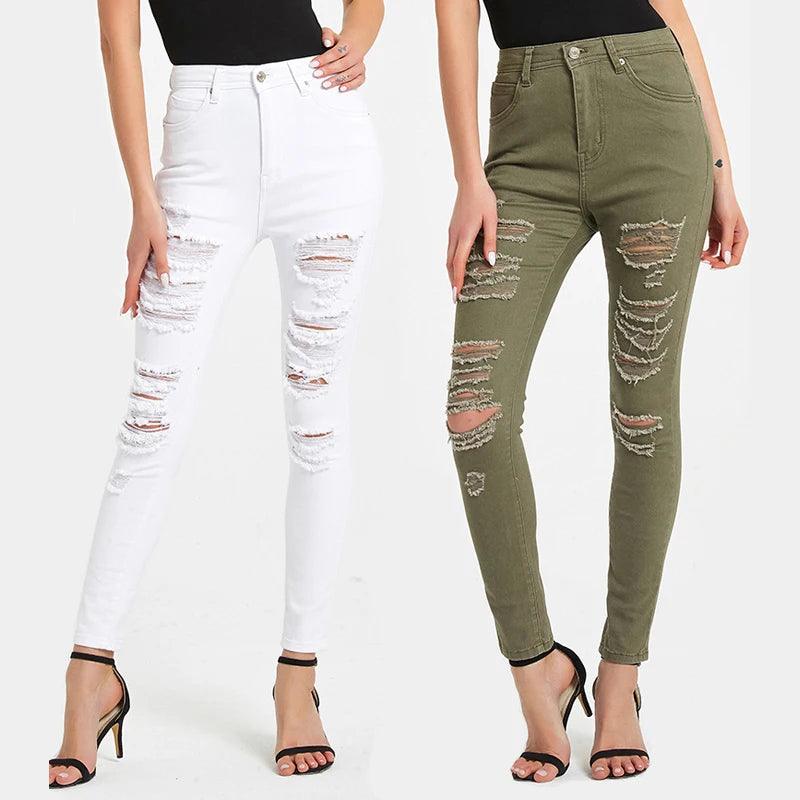 Women's High Waist Piercing Jeans Military - LuxNovaHub 