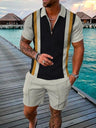 Men's Shorts Set Sleeve Zip Polo Shirt - LuxNovaHub 