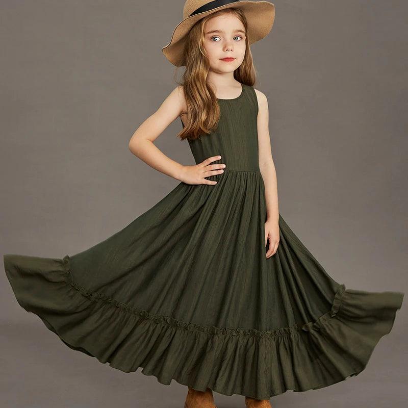 Princess Girls Cotton FlowerFloor Long Party Dress - LuxNovaHub 