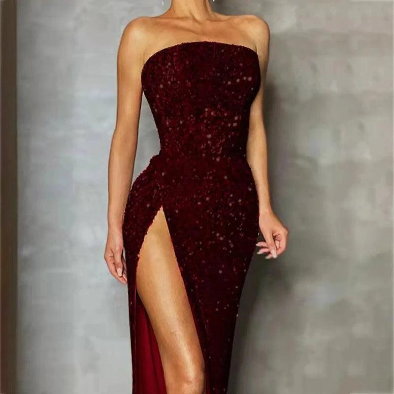 Strapless Maxi Long Dresses Women Sparkling - LuxNovaHub 