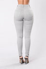 Woman's pure color jeans denim high waist - LuxNovaHub 