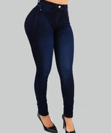 Woman's pure color jeans denim high waist - LuxNovaHub 