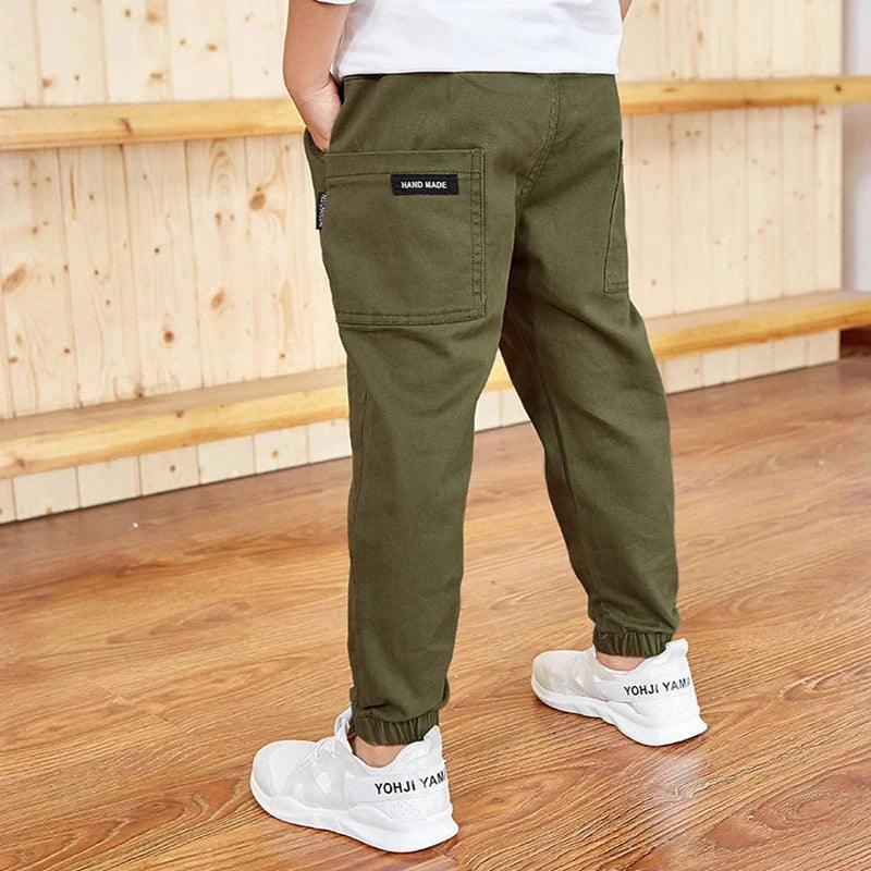 Boys Work Pants Spring Autumn Cotton Elastic Waist - LuxNovaHub 