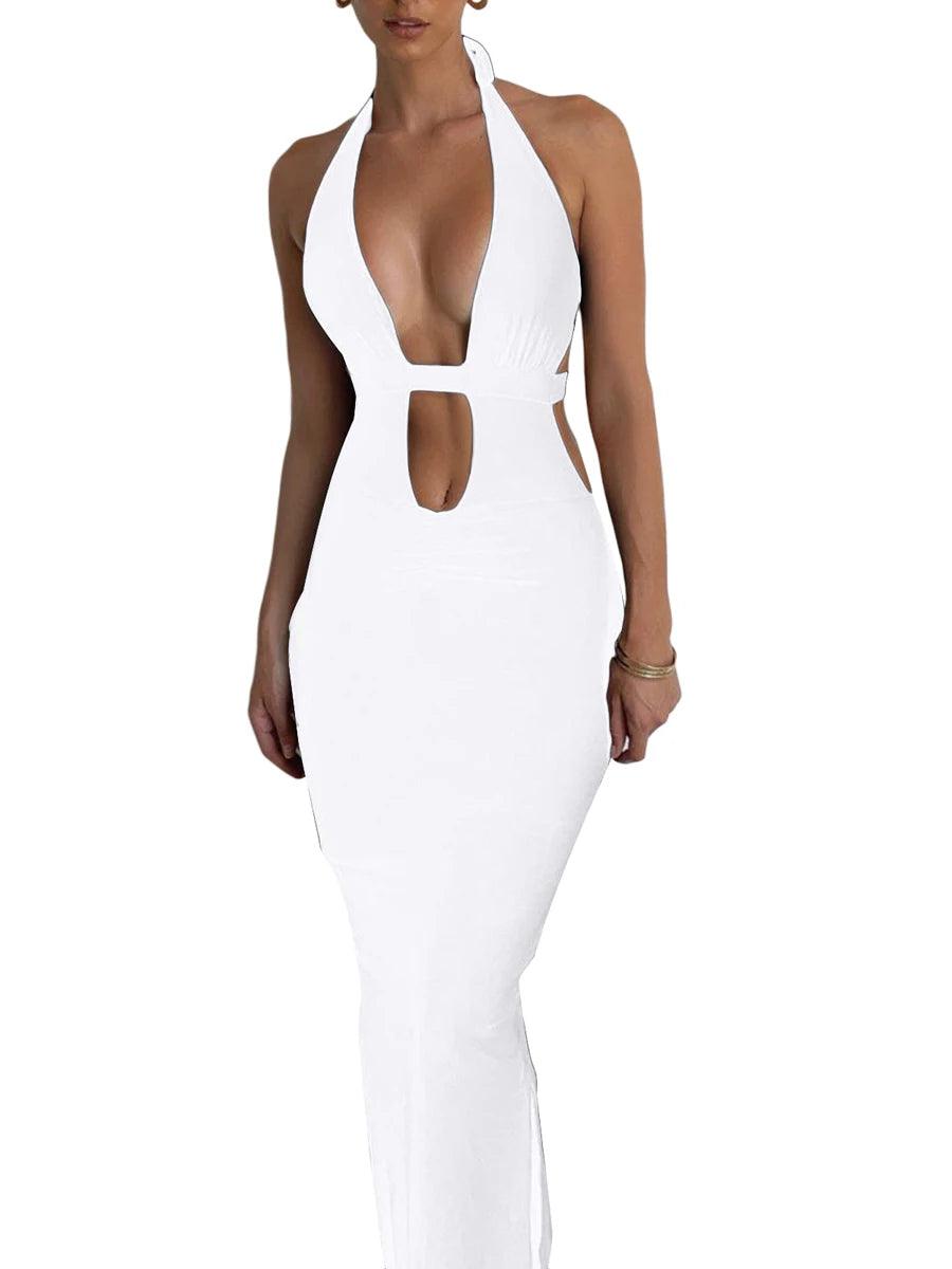 Sexy Cutout Halter Neck Backless Dress - LuxNovaHub 