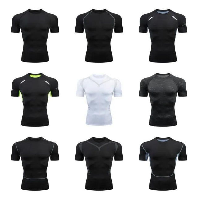 Men Short Sleeve Rash Guard Compression Shirts Quick Dry - LuxNovaHub 