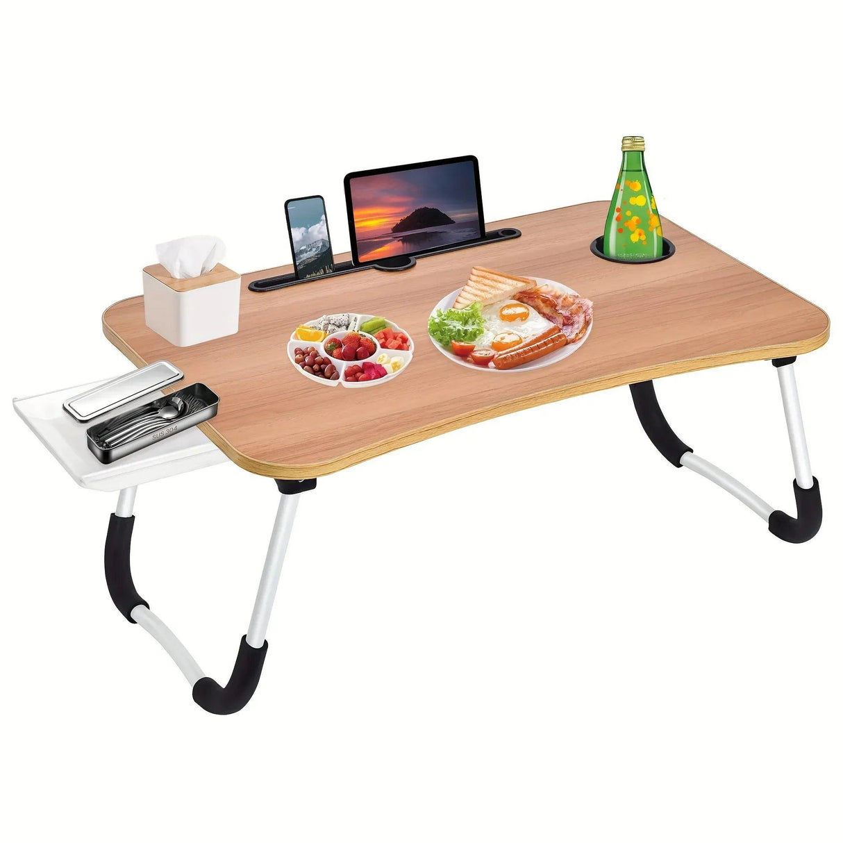 Foldable Laptop Bed Table with Cup Holder & Drawer - Portable Work & Relaxation Desk