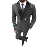 Dark Grey Men's Suits Black Shawl Lapel Double - LuxNovaHub 