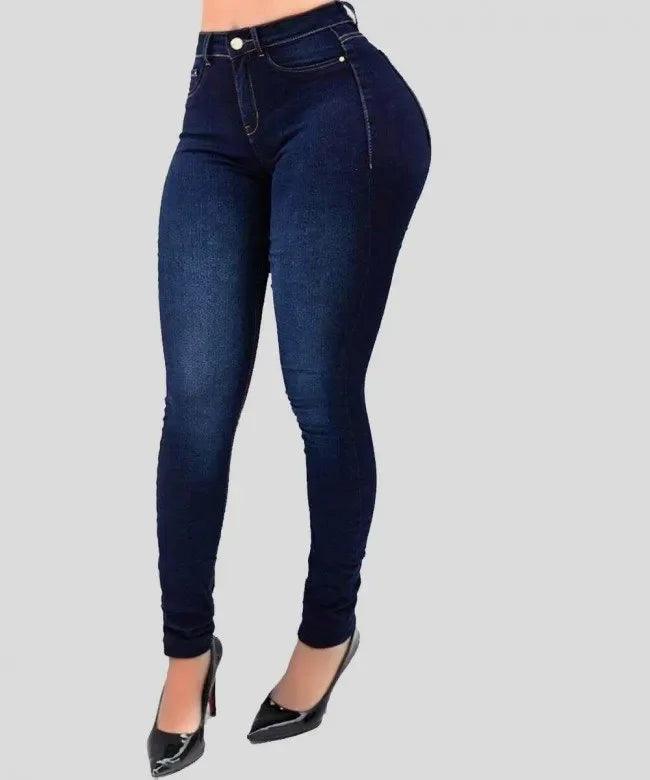 Woman's pure color jeans denim high waist - LuxNovaHub 