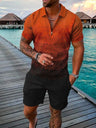 Men's Shorts Set Sleeve Zip Polo Shirt - LuxNovaHub 