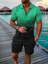 Men's Shorts Set Sleeve Zip Polo Shirt - LuxNovaHub 