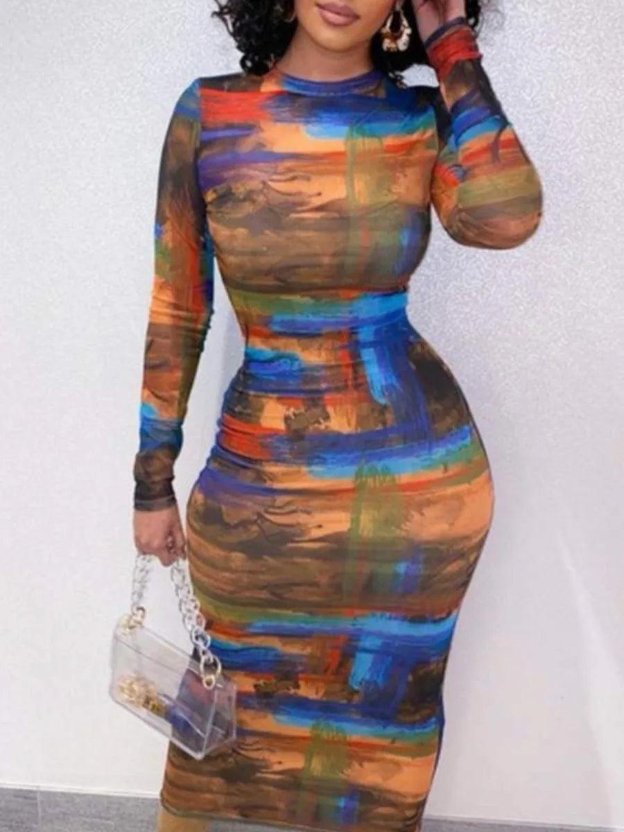 Multicolor Bodycon Dress Contrast Color - LuxNovaHub 