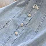 Children Girls Beads Lace Sleeve Denim - LuxNovaHub 