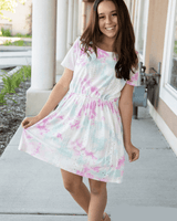 Tie Dye Eyelet dress in Teal & Pink - LuxNovaHub 