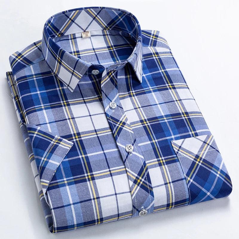 High Quality Men's Plaid Short Sleeve Shirts Business - LuxNovaHub 