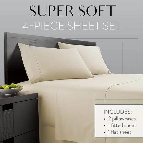 4-Piece Luxurious Polyester Bed Sheet Set - Solid Color - LuxNovaHub 