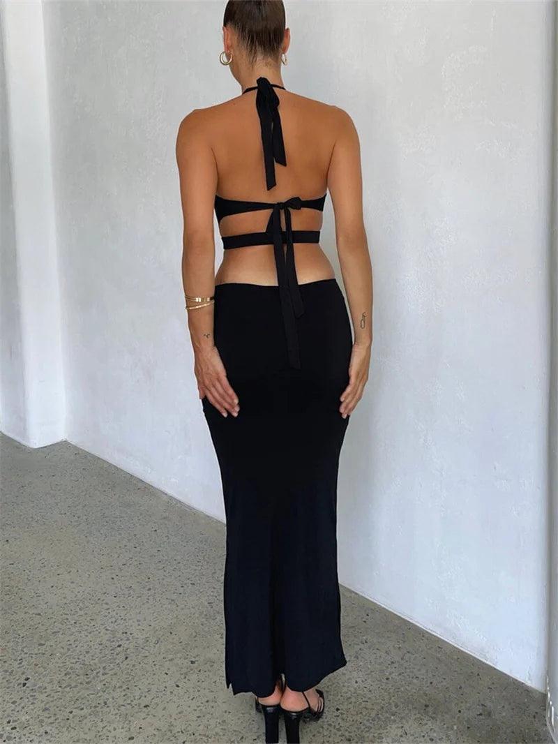 Sexy Cutout Halter Neck Backless Dress - LuxNovaHub 