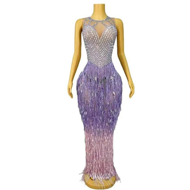 Luxurious Birthday Celebrate Gowns Fringes Dress - LuxNovaHub 