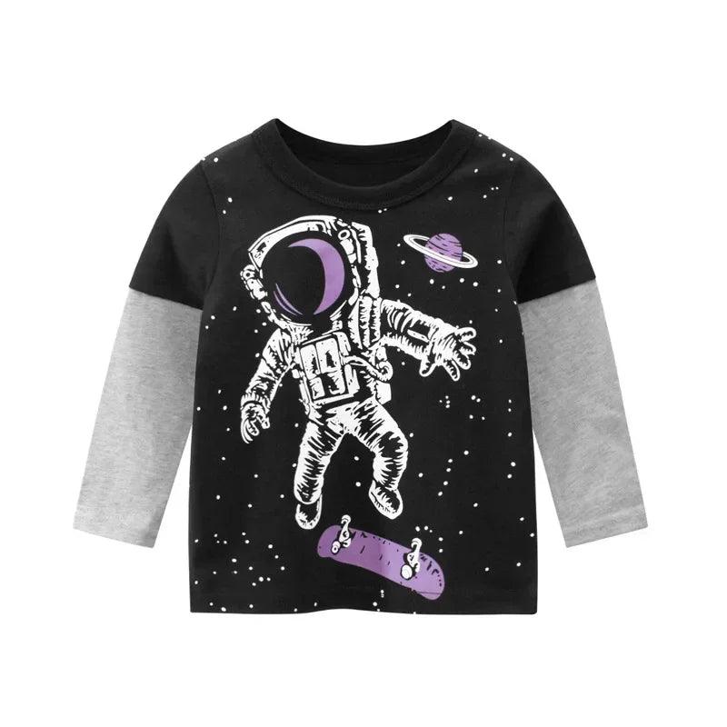 Autumn New Cartoon Astronaut T-shirts - LuxNovaHub 