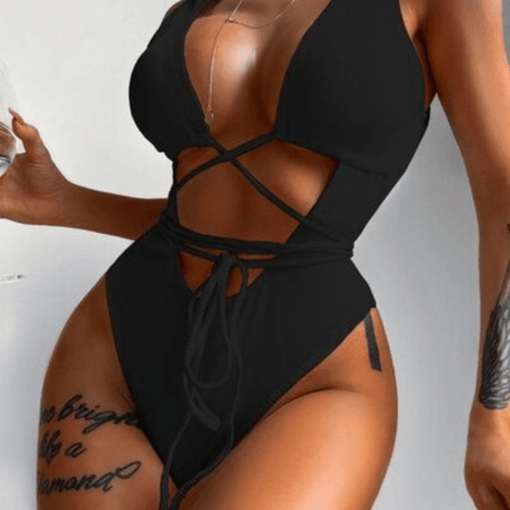 Ribbed Lace Up One-Piece Swimsuit - LuxNovaHub 