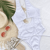 Ribbed Lace Up One-Piece Swimsuit - LuxNovaHub 