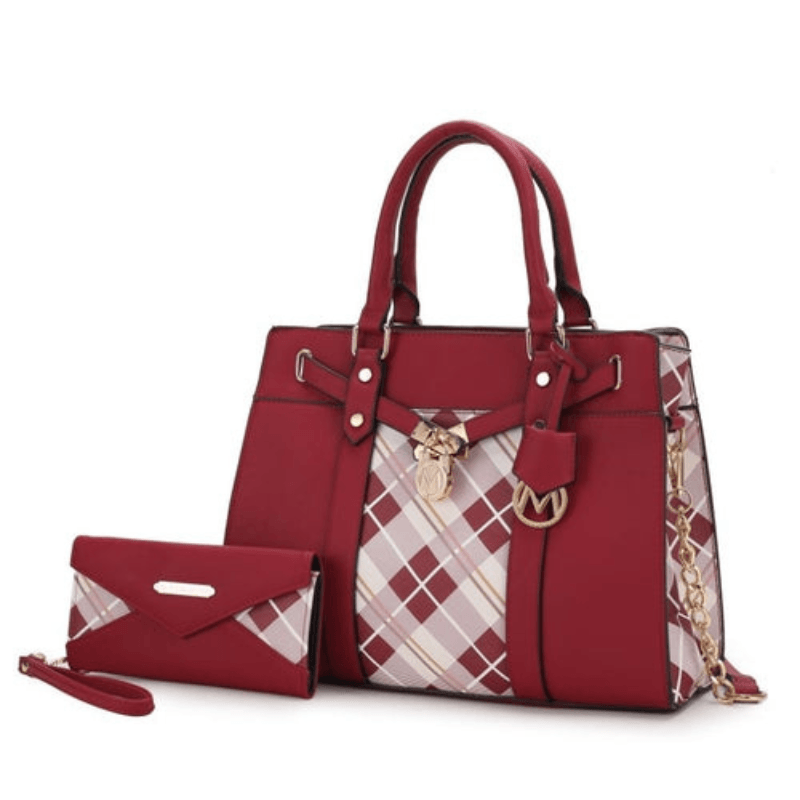 Christine Plaid Vegan Leather Satchel Bag - LuxNovaHub 