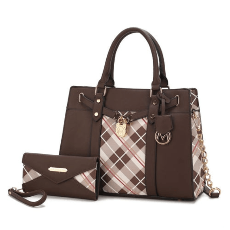 Christine Plaid Vegan Leather Satchel Bag - LuxNovaHub 