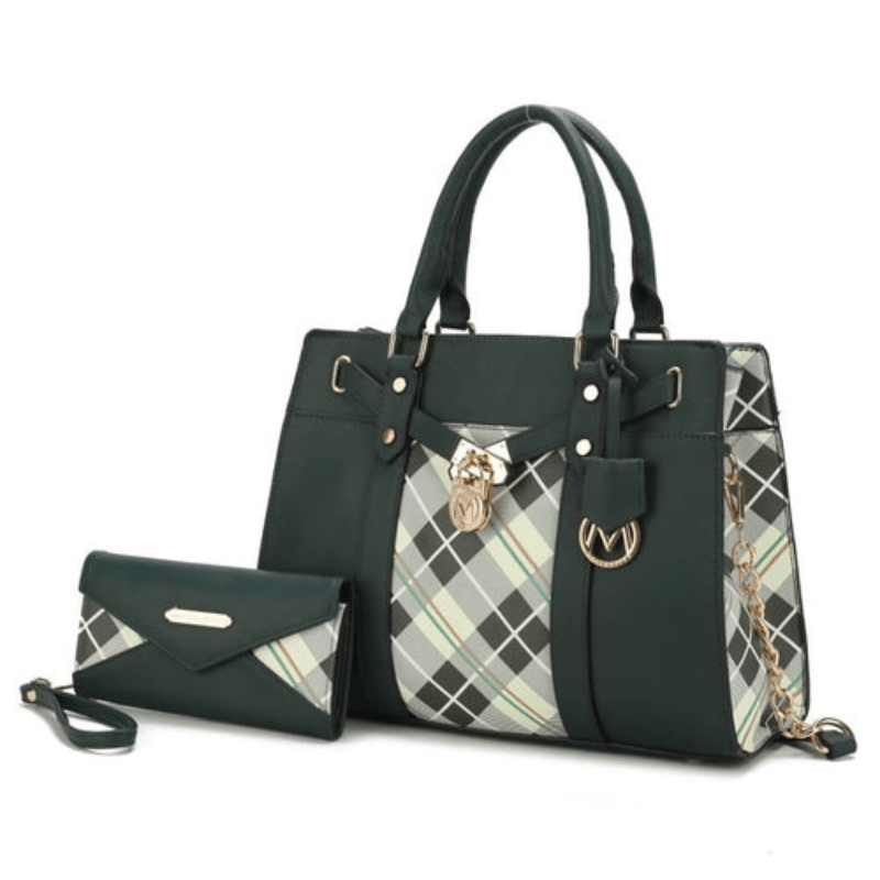 Christine Plaid Vegan Leather Satchel Bag - LuxNovaHub 