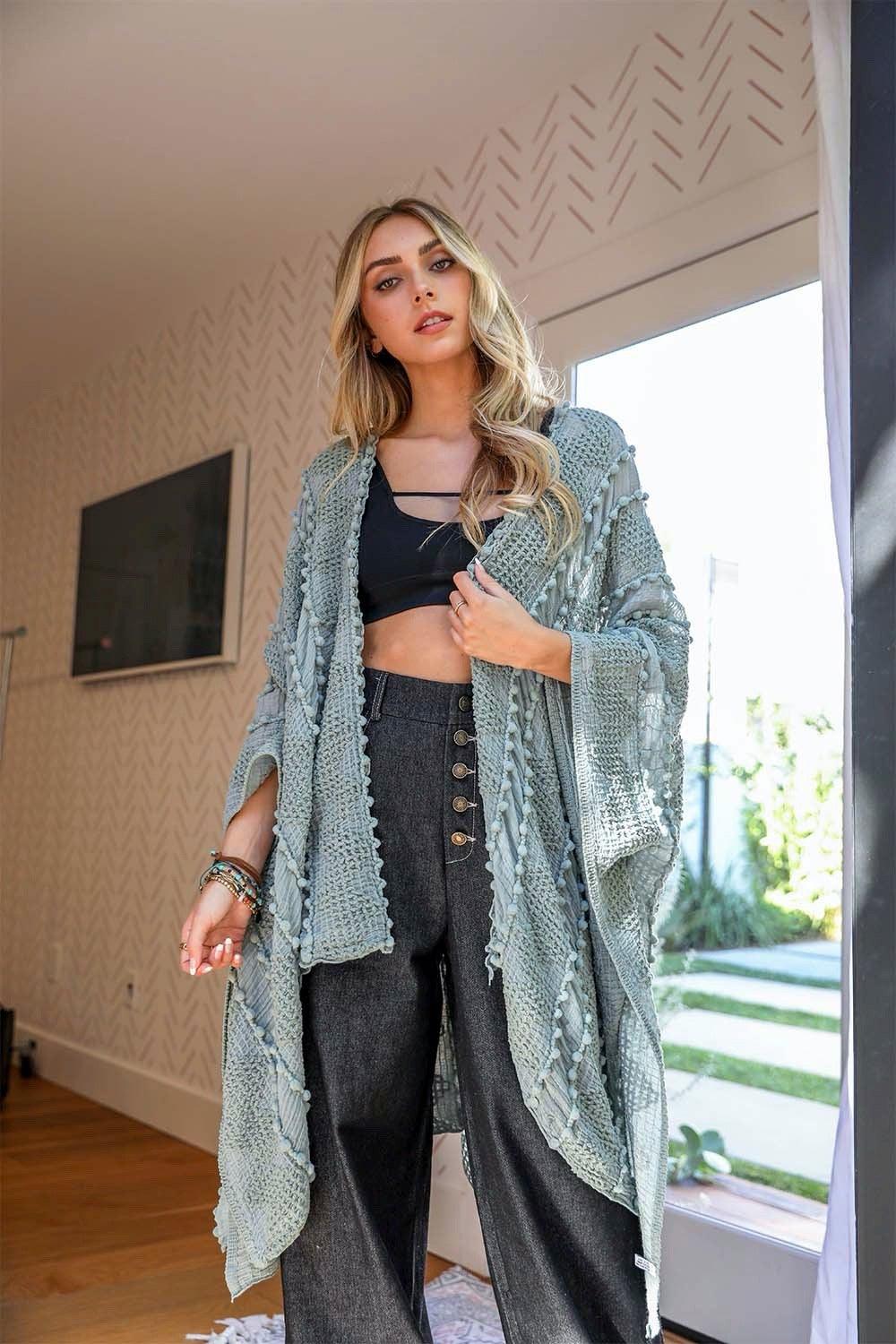 Soft Embroidered Zig Zag Kimono - LuxNovaHub 