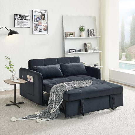 Twins Pull Out Sofa Bed Black Velvet - LuxNovaHub 