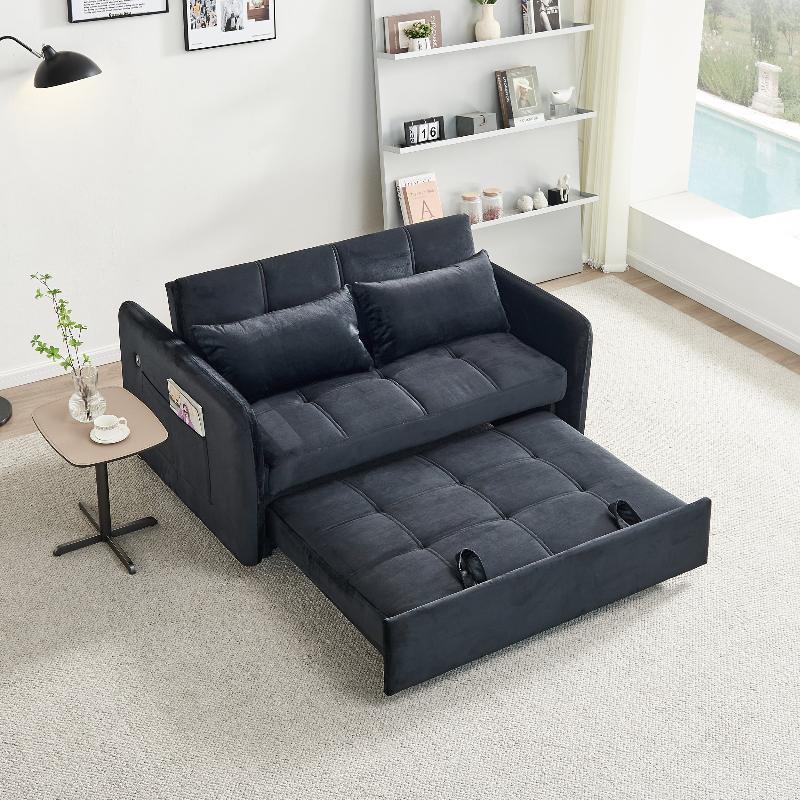 Twins Pull Out Sofa Bed Black Velvet - LuxNovaHub 