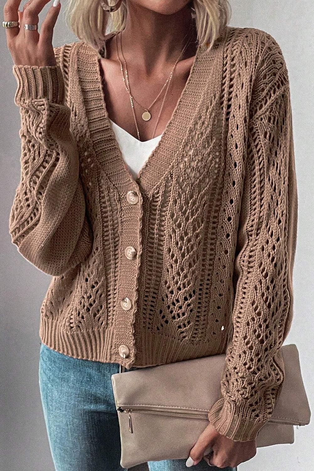 Dark Khaki Open Knit Drop Shoulder - LuxNovaHub 