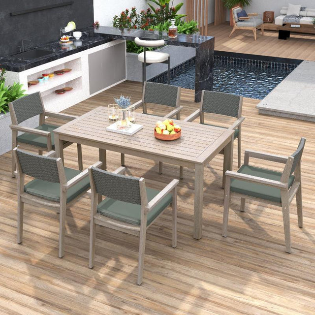 Patio Dining Table and Chairs with Rattan Backrest - LuxNovaHub 