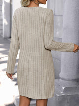 V-Neck Long Sleeve Knit Dress - LuxNovaHub 