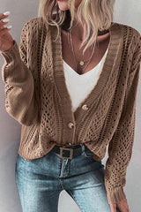 Dark Khaki Open Knit Drop Shoulder - LuxNovaHub 