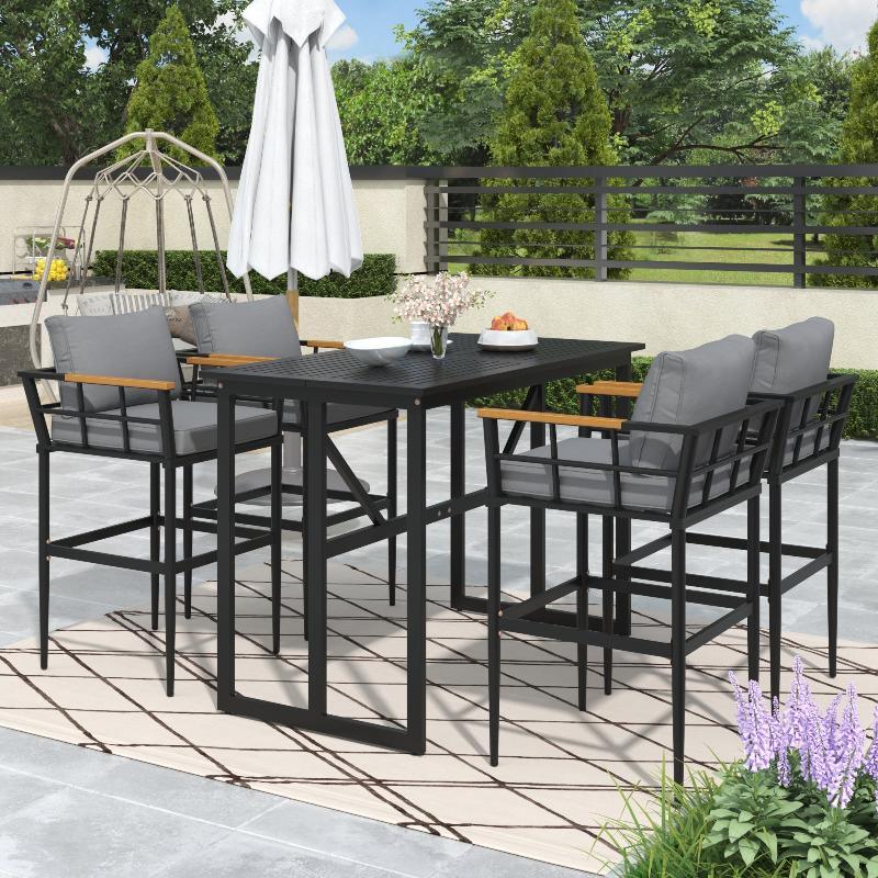 Steel Outdoor Dining Set with Acacia Wood - LuxNovaHub 